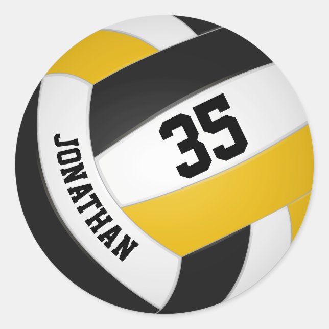 Schwarze Gold Mannschaft Jungs Mädchen Volleyball Runder Aufkleber (Vorderseite)