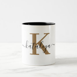 Schwarze Gold Monogramm Elegantes Schriftzug Name Zweifarbige Tasse