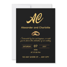 Schwarze Gold-Monogramm-Hochzeitseinladung