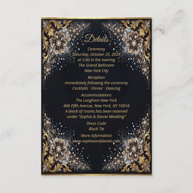 Schwarze Gold-Perlen-Diamant-Bow-Luxus-Formality Begleitkarte (Vorderseite)