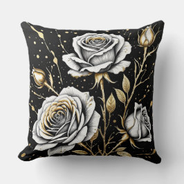 Schwarze Gold-Rose mit Grau Kissen