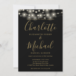 Schwarze Gold-Schnurlichter Skript Foto-Hochzeit Einladung