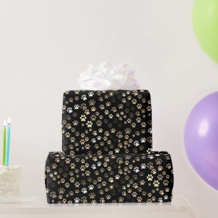 Schwarze Gold Silber Pfotenabdrücke Geschenkpapier
