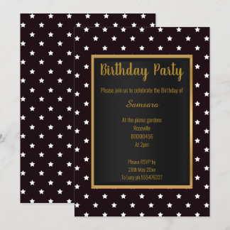 SCHWARZE GOLD STAR PATTERN ELEGANT GEBURTSTAG EINLADUNG