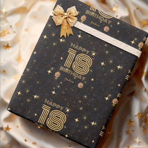 Schwarze Gold tanzende Disco-Kugel 18. Glücklicher Geschenkpapier