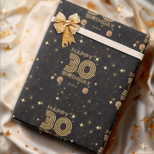 Schwarze Gold tanzende Disco-Kugel 30. Happy Birth Geschenkpapier