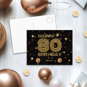 Schwarze Gold tanzende Disco-Kugel 80. Geburtstag Postkarte