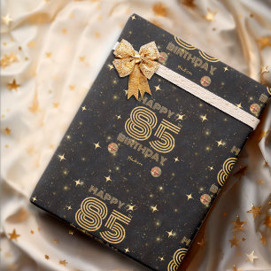 Schwarze Gold tanzende Disco-Kugel 85. Geburtstag Geschenkpapier