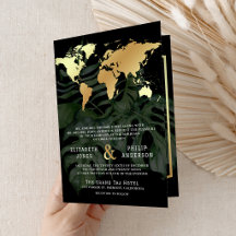 Schwarze Gold-Tropen-Reiseziel-Weltkarte Hochzeit