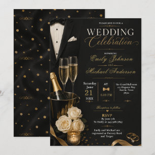 Schwarze Gold-Tuxedo-Hochzeitseinladung Einladung
