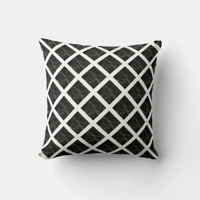 SCHWARZE GOLD WEISSE HAMPTONS GRID MARBLE CUSHION KISSEN (Vorderseite)
