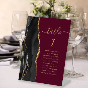 Schwarze Goldachat Burgunder Hochzeitstisch-Nummer Sockelschild