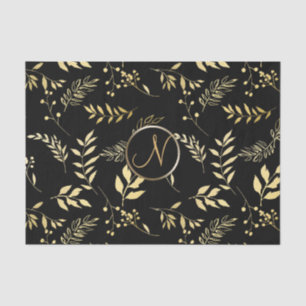 Schwarze Goldblätter Chic Monogramm Buchstabe Init Seidenpapier