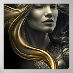Schwarze Goldbronze-Frauenstatue Fantasy-Gesicht Poster