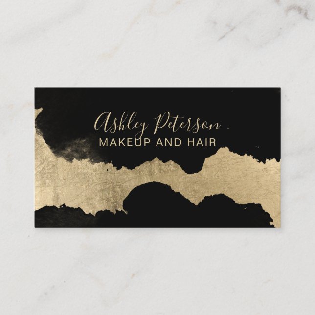 Schwarze Goldbrushstrokehaar-Make-uptypographie Visitenkarte (Vorderseite)