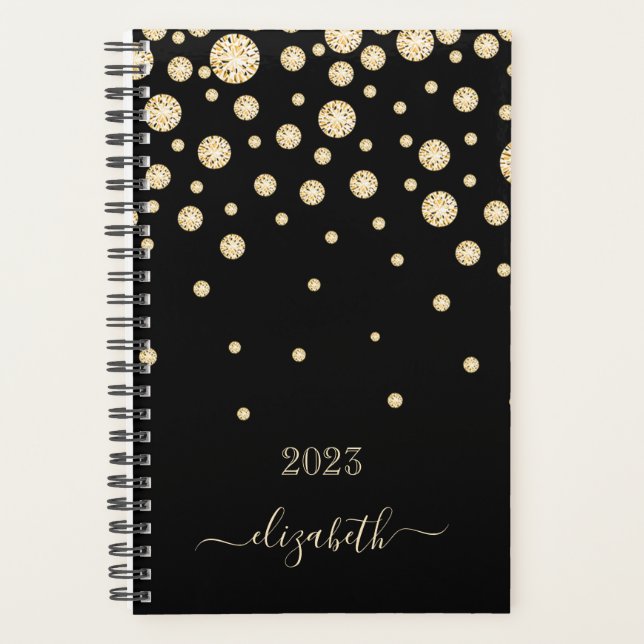 Schwarze Golddiamanten - Monogramm 2023 Planer (Vorderseite)