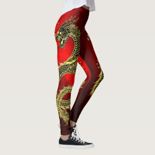 Schwarze Golddrache-Rot-Steigung Leggings