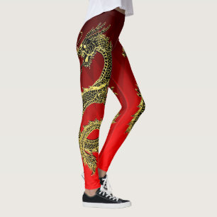 Schwarze Golddrache-Rot-Steigung Leggings