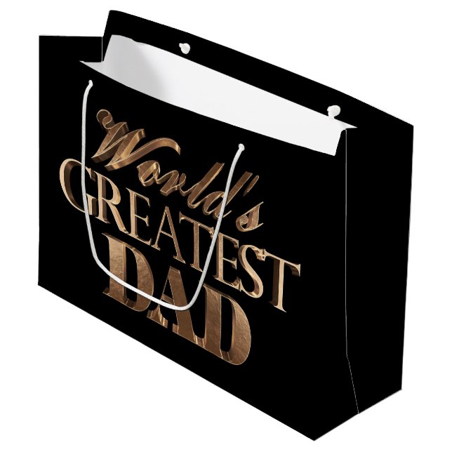 Schwarze Goldelegante Typografie-weltbester Vater Große Geschenktüte (Vorderseite Schrägansicht)