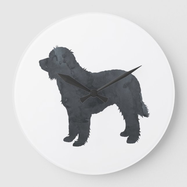 Schwarze Goldendoodle / Labradoodle Artwork Große Wanduhr (Vorderseite)