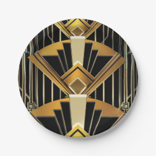 Schwarze & goldene 20er Art Deco Gatsby Glam Hochz Pappteller