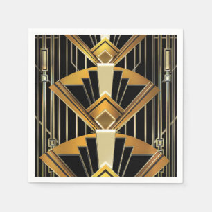 Schwarze & goldene 20er Art Deco Gatsby Glam Hochz Serviette