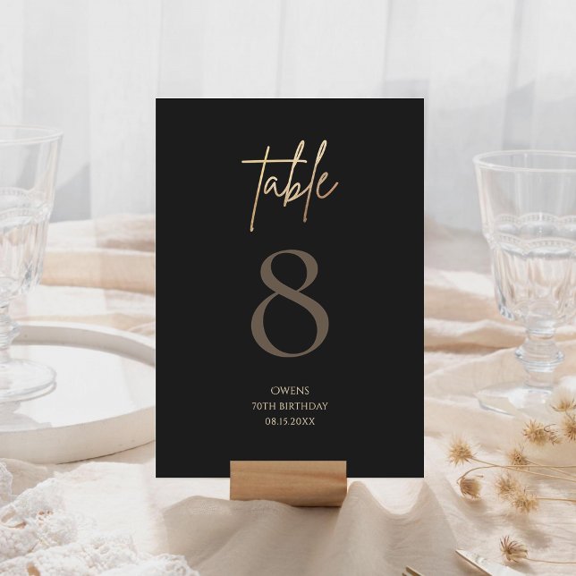 Schwarze Goldene 70. Geburtstagsfeier Tischnummer (Black Gold 70th Birthday Party Table Number)