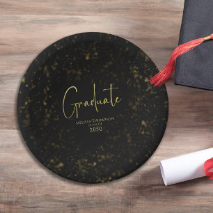 Schwarze Goldene Abschluss-Calligraphy-Party-Snack Pappteller