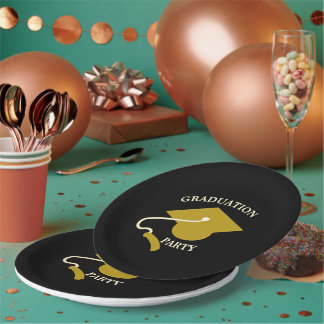 Schwarze Goldene Abschlussfeier Papier-Teller Pappteller