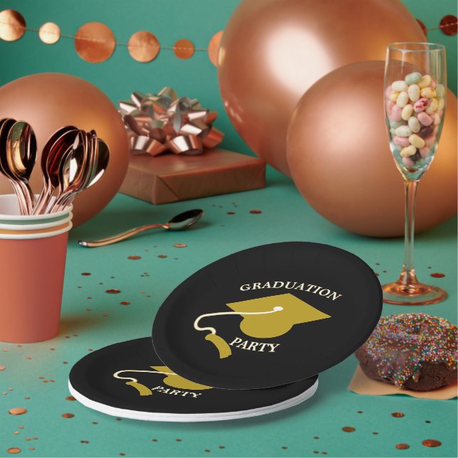 Schwarze Goldene Abschlussfeier Papier-Teller Pappteller (Multi)