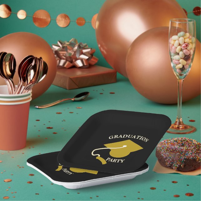 Schwarze Goldene Abschlussfeier Papier-Teller Pappteller (Multi)