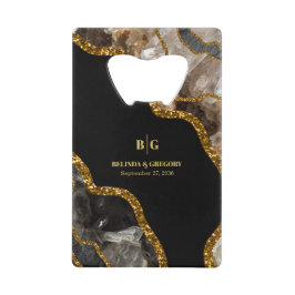 Schwarze & Goldene Achat-Geode Glitter-Hochzeit  Geldbeutel Flaschenöffner