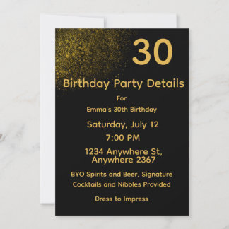 Schwarze & Goldene Anpassbare Party-Details Karte 