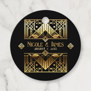 Schwarze & Goldene Art Deco Hochzeit Geschenkanhänger