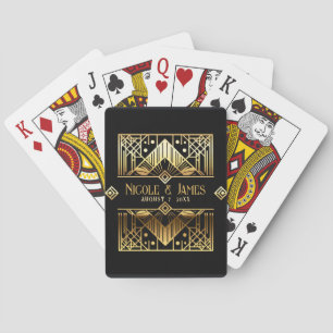 Schwarze & Goldene Art Deco Hochzeits-Dankeskarten Spielkarten