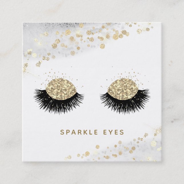 *~* Schwarze goldene Augen Lashes Quadratische Visitenkarte (Vorderseite)