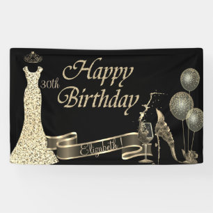 Schwarze, goldene Ballons, Glas, Absatz, Glitterkl Banner