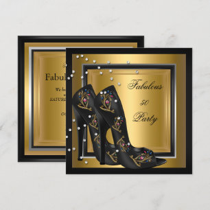 Schwarze goldene Blumen-Hochhackenschuhe Damen Geb Einladung