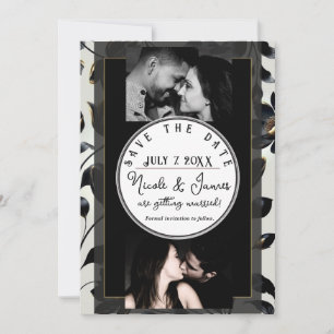 Schwarze & goldene Blumen-Hochzeit Save the Date i