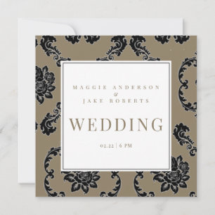 Schwarze & goldene Damast-Hochzeit im Quadrat-Form Einladung
