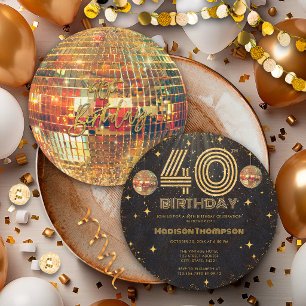 Schwarze Goldene Disco-Kugel zum 40. Geburtstag  Einladung