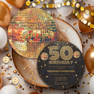 Schwarze Goldene Disco-Kugel zum 50. Geburtstag  Einladung
