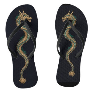 Schwarze & goldene Drachen-Herren-Slidesandalen    Flip Flops
