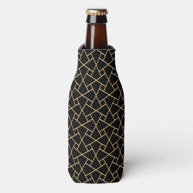 Schwarze, goldene Effekt Islamische Muster Flasche Flaschenkühler (Flaschenvorderseite)