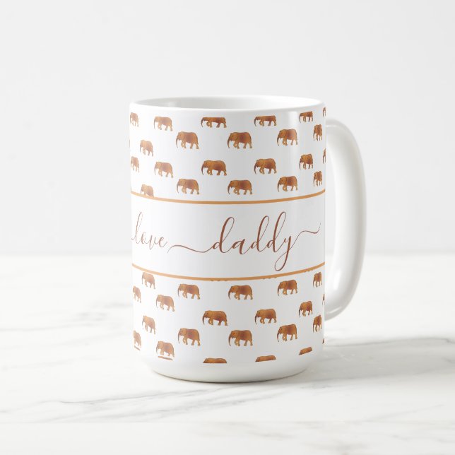 Schwarze goldene Elefanten für Vater Ringer 15oz Kaffeetasse (VorderseiteRechts)