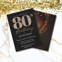 Schwarze & goldene elegante 80. Geburtstagseinladu