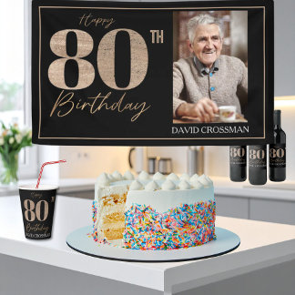 Schwarze & Goldene Elegante Glitter 80. Foto-Gebur Banner