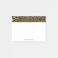 Schwarze goldene ethnische Blumen-Post-it-Notizen 
