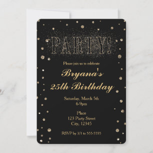 Schwarze & Goldene Faux Glitter PARTY Einladungen