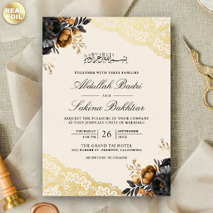 Schwarze Goldene Florale Lace Cream Muslimische Ho Folieneinladung